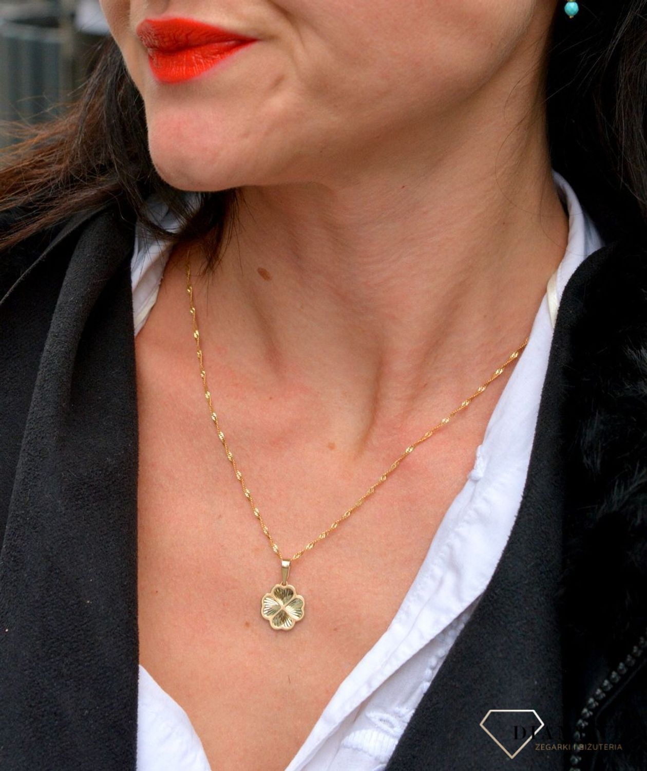 Złota zawieszka grawerowana koniczynka ZA 5975.jpg